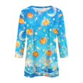 thumbnail image 4 of Halloween Costumes for Women 3/4 Length Sleeve Tops Halloween Skull Graphic Loose Fit Daily Wear Crewneck T Shirts Blue M, 4 of 8