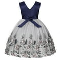thumbnail image 3 of Coerni Girls Baby Blue Sleeveless Mesh Three Flowers Sequins Bow Dress Dress Dresses Baby Girl 1st Birthday Dress, 3 of 8