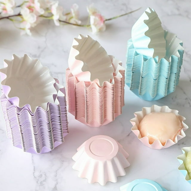 MesaSe 50Pcs Anti-slip Muffin Cup Solid Color Paper Microwave Safe Cupcake Liner Kitchen Tools