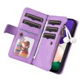 thumbnail image 4 of Multifunctional Case for Samsung A22 5G,[RFID Blocking] 9 Credit Cards Holder with Wrist Strap, Premium PU Leather Zipper Wallet Purse Magnetic Flip Phone Cover for Samsung Galaxy A22 5G, Purple, 4 of 12