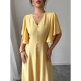 thumbnail image 6 of Womens Yellow Button-Front Cinched Waist A-Line Maxi Dress, 6 of 7