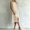 thumbnail image 6 of Odbmxy Summer Women Midi Dress Shift Cotton Linen Button Front Classy Shirt Dress for Women Sleeveless Office, 6 of 6