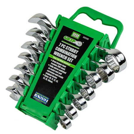 18mm 12 Point Combination Wrench 7 Piece Stubby Combination Wrench Set Metric w/ Storage Rack Case 10mm to 18mm GRIP Tool 89098 ()