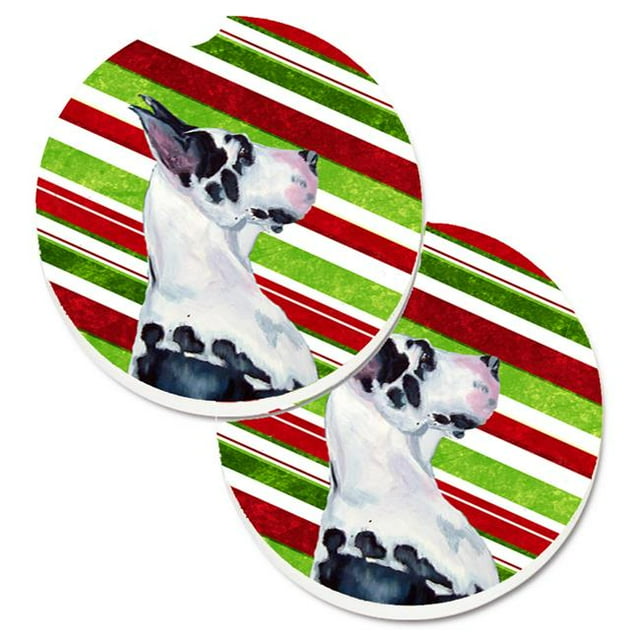 Great Dane Candy Cane Holiday Christmas Set of 2 Cup Holder Car Coaster