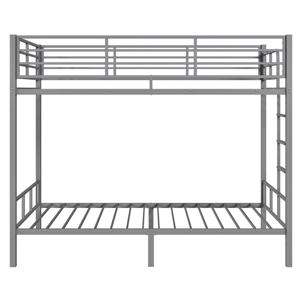 Grey Twin Bunk Bed Square Tube High Guardrail Side Ladder Opening Iron Bed