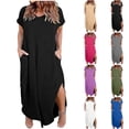 thumbnail image 6 of aohooy Women Summer T Shirt Dress Plus Size Casual Short Sleeve V Neck Maxi Dresses Loose Side Slit Long Dress with Pocket 2026 Purple,XXXXL, 6 of 6