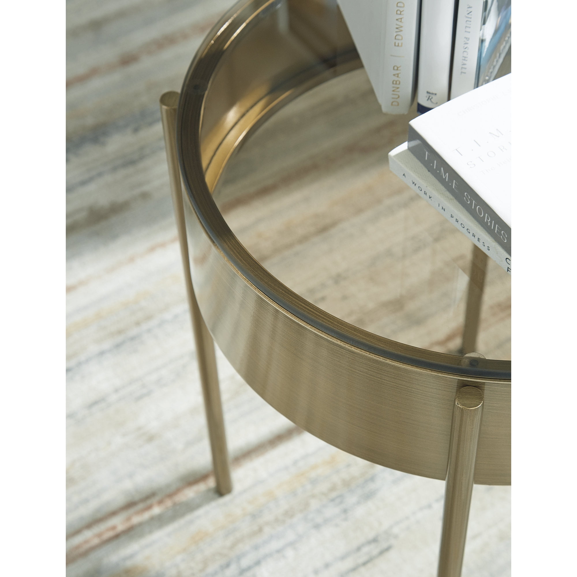 Signature Design by Ashley Jettaya 3-Piece Glass Coffee Table Set with End Tables - Brushed Brass Finish