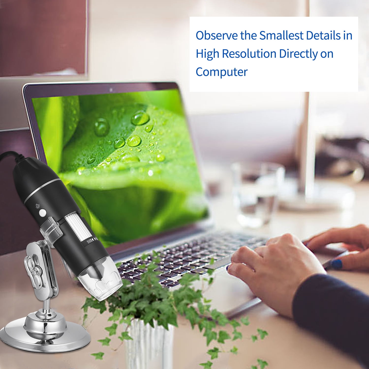 Aibecy USB Digital Zoom Microscope Magnifier with OTG Function 8-LED Light Magnifying Glass 1600X Magnification with Stand