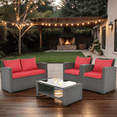 thumbnail image 2 of Highsound 4 Pieces Outdoor Sectional Sofa, Patio Furniture Sets Manual Weaving Wicker Rattan Patio Conversation Sets with Coffee Table, Red Cushions, 2 of 8