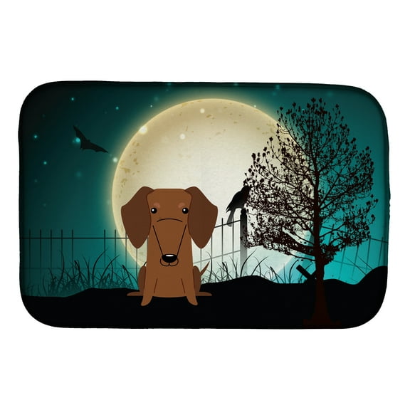 Halloween Scary Dachshund Red Brown Dish Drying Mat