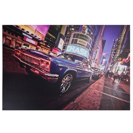 - LED Lighted NYC Times Square with Classic Chevrolet Car Canvas Wall Art 15.75