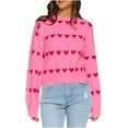 thumbnail image 2 of ClodeEU Womens Heart Sweater, Crew Neck Cute Ribbed Knit Sweaters, Loose Casual Pullover Tops Pink,Womens Plus L, 2 of 8