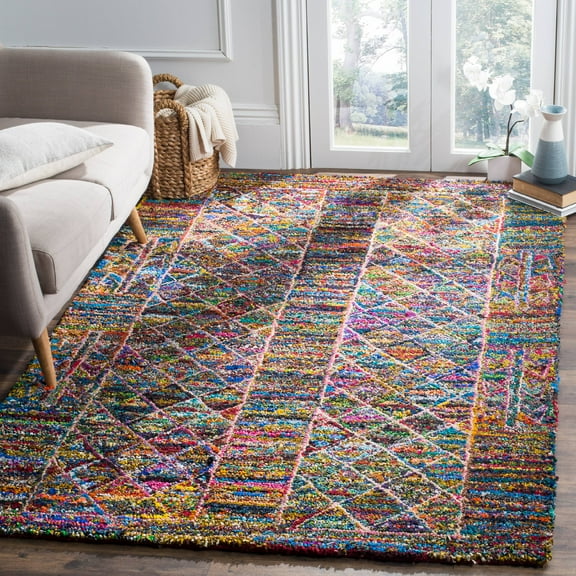 SAFAVIEH Nantucket Timothy Geometric Shapes Cotton Area Rug, Multi, 4' x 6'