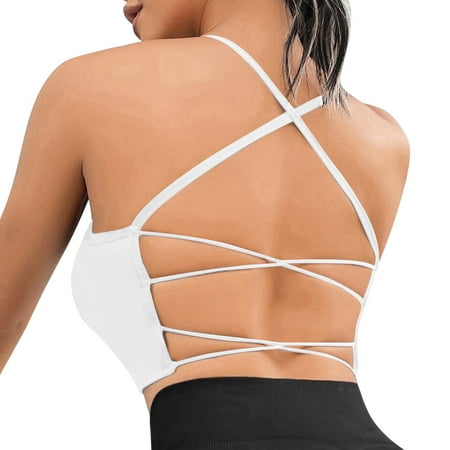 

SEARCHI Womens Sports Bra Cross Back Strappy Without Steel Ring Bra Seamless Padded Wireless Wrap Sexy Yoga Crop Top Gym Workout Running Vest for Spring and Summer