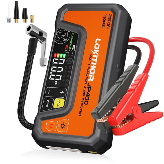 LOKITHOR JP400 2500A Jump Starter with Air Compressor for 8.5L Gas/6.5L Diesel, 12V Portable Battery Booster, 150PSI Tire Inflator, Power Bank, LED