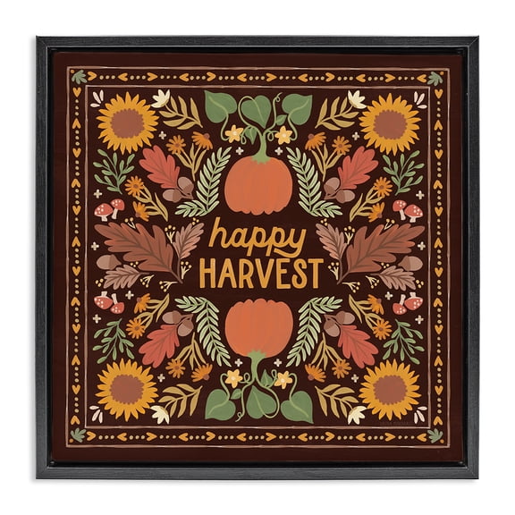 Stupell Industries French Country Happy Harvest on Brown Black Floating Frame Canvas Art, 18 x 18, by Laura Marshall