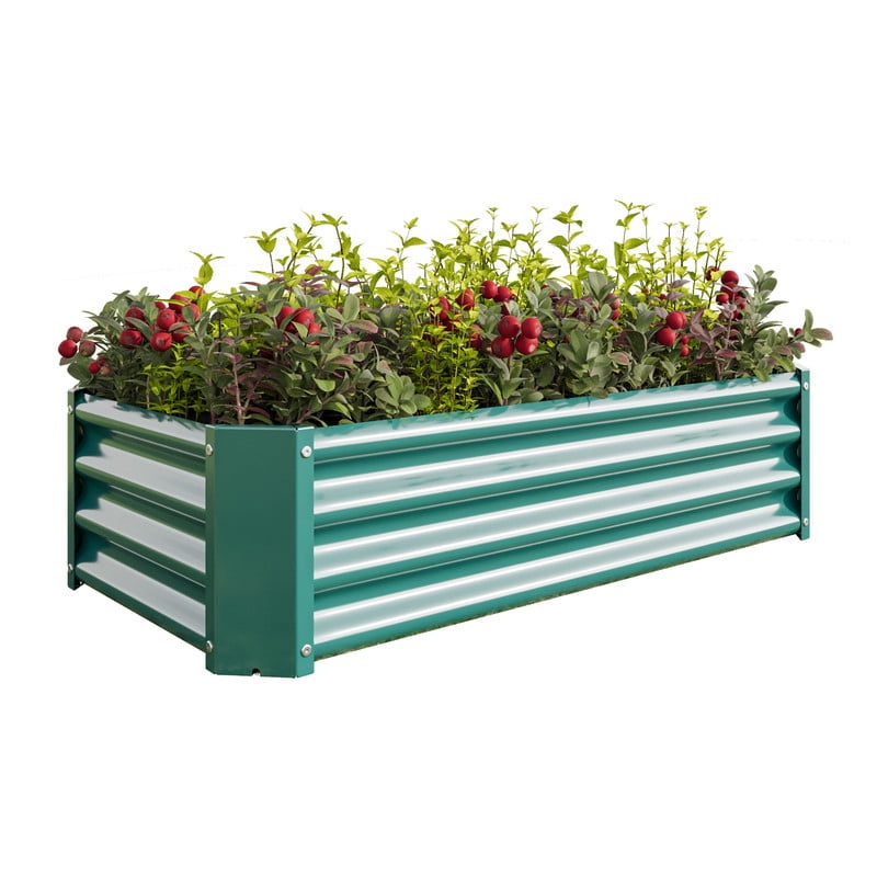 Metal Galvanized Raised Garden Bed Kit, 4 x 2 x 1 ft Galvanized Steel Raised Garden Planter Box Outdoor with Open Base for Growing Vegetables Flowers Herbs Fruits, 1 PC