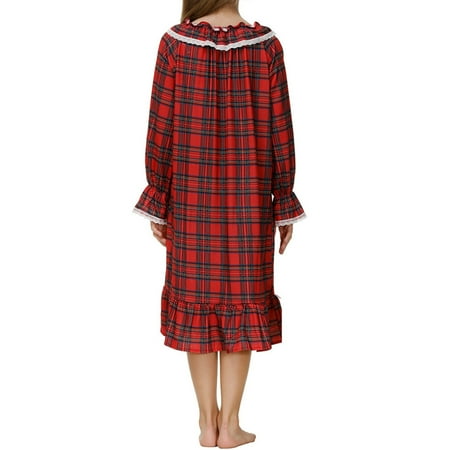

Kid Girl s Nightgown Long Sleeve Lace Trim Sleepwear Ruffle Pajama Dress 160cm Lattice Red
