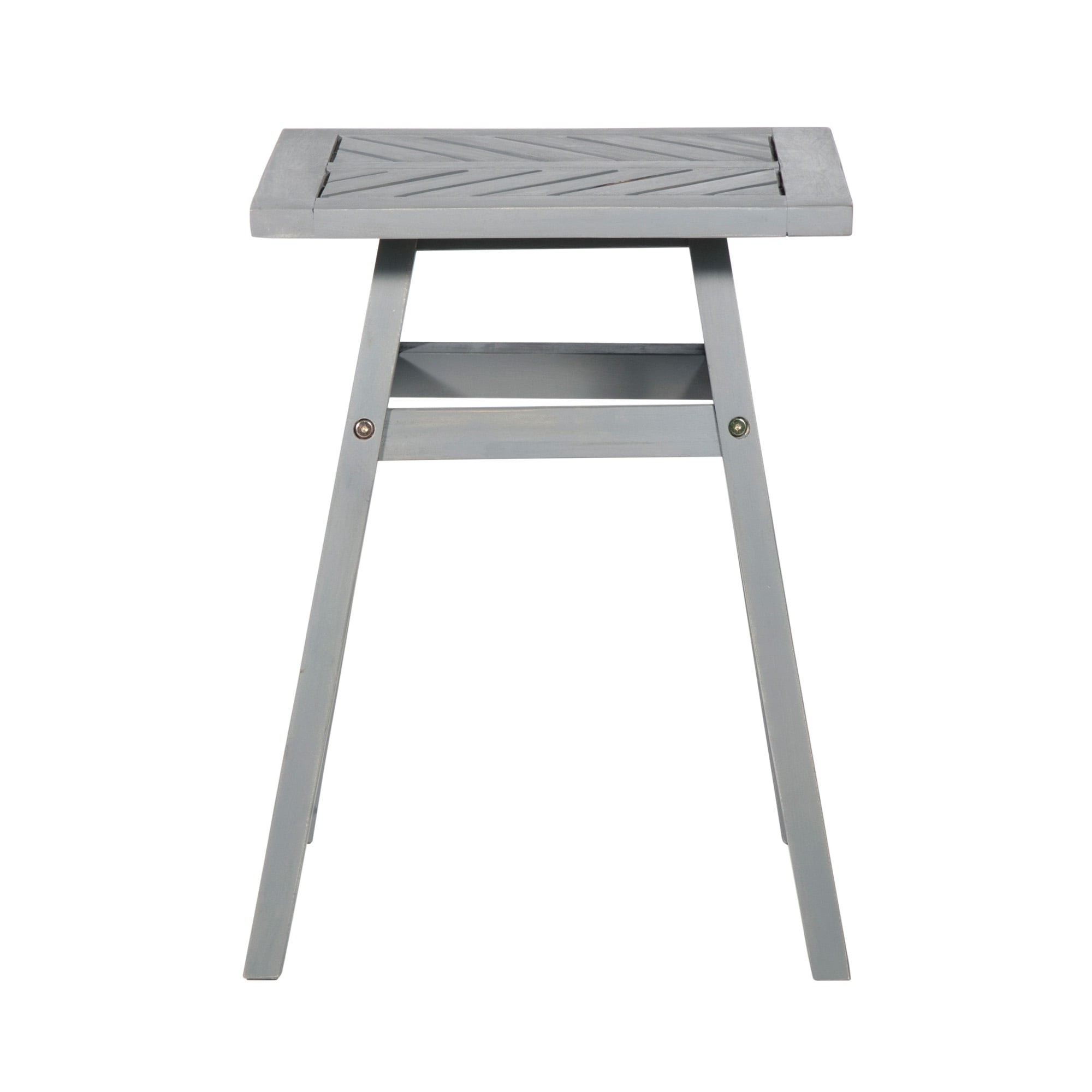 Walker Edison Wood Outdoor Patio End Table with Chevron Design, Grey Wash