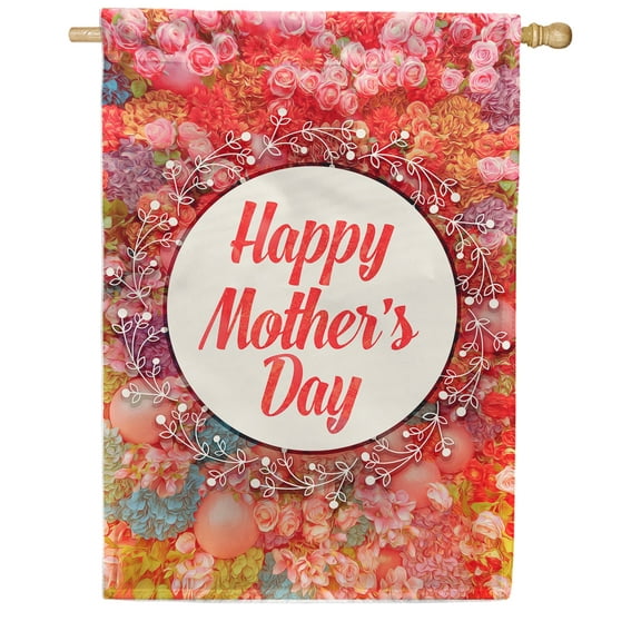 America Forever Happy Mother's Day Floral House Flag 28 x 40 inches Red Rose Double Sided Holiday Seasonal Yard Outdoor Decorative You're the Best Mom Ever Flag