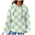 thumbnail image 2 of Lovskoo Women's Drawstring Sweatshirt Plaid Printed Long Sleeve Hooded Pullover Tops with Pockets Mint Green, 2 of 6