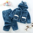 thumbnail image 5 of 2 Piece Girls' Winter Pajama Set Warm Flannel Sleepwear Set Button Down Hooded Jacket Long Pants Home Loungewear Outfits, Blue, 5 Years, 5 of 5