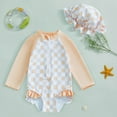 thumbnail image 2 of Ymyiu Toddler Swim Suit Long Sleeve One Piece Swimsuit for Toddler Girls Baby Girl Rashguard Shirt with UPF 50+ Sun Protection 6-12 Months (Yellow,6-12 Months), 2 of 6