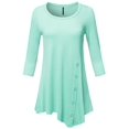 thumbnail image 1 of FashionOutfit Women's Casual Solid Soft Stretch Asymmetrical 3/4 Sleeve Button Tunic Top, 1 of 5