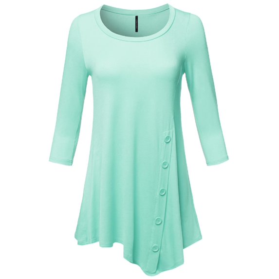 FashionOutfit Women's Casual Solid Soft Stretch Asymmetrical 3/4 Sleeve Button Tunic Top