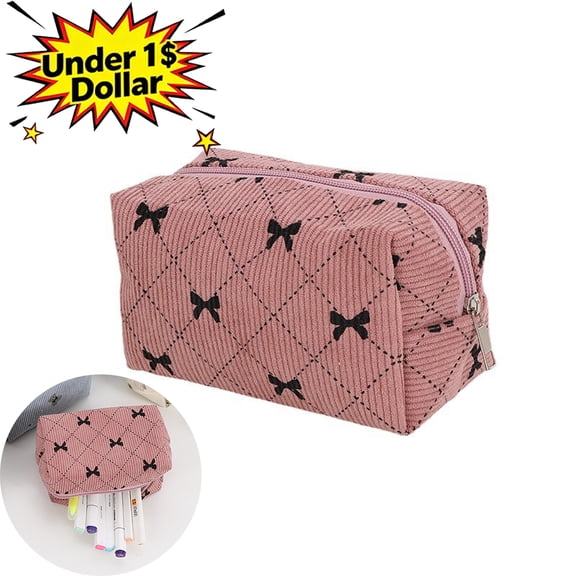 Qocolcyl Under 1$ Cute Printed Large Capacity Cosmetic Makeup Bag & Pencil Case,Portable Multi-Purpose Zipper Stationery Pouch, Travel Toiletry Organizer Bag for Desk Supplies Cosmetics Daily Storage