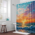 thumbnail image 3 of Impressionist Theme Bathroom Shower Curtain, Sunrise Ocean Oil Painting Waterproof Washable Soft Bath Curtain for Bathtub Decor with 12 Hooks&Grommet, 66x72 Inch, 3 of 9