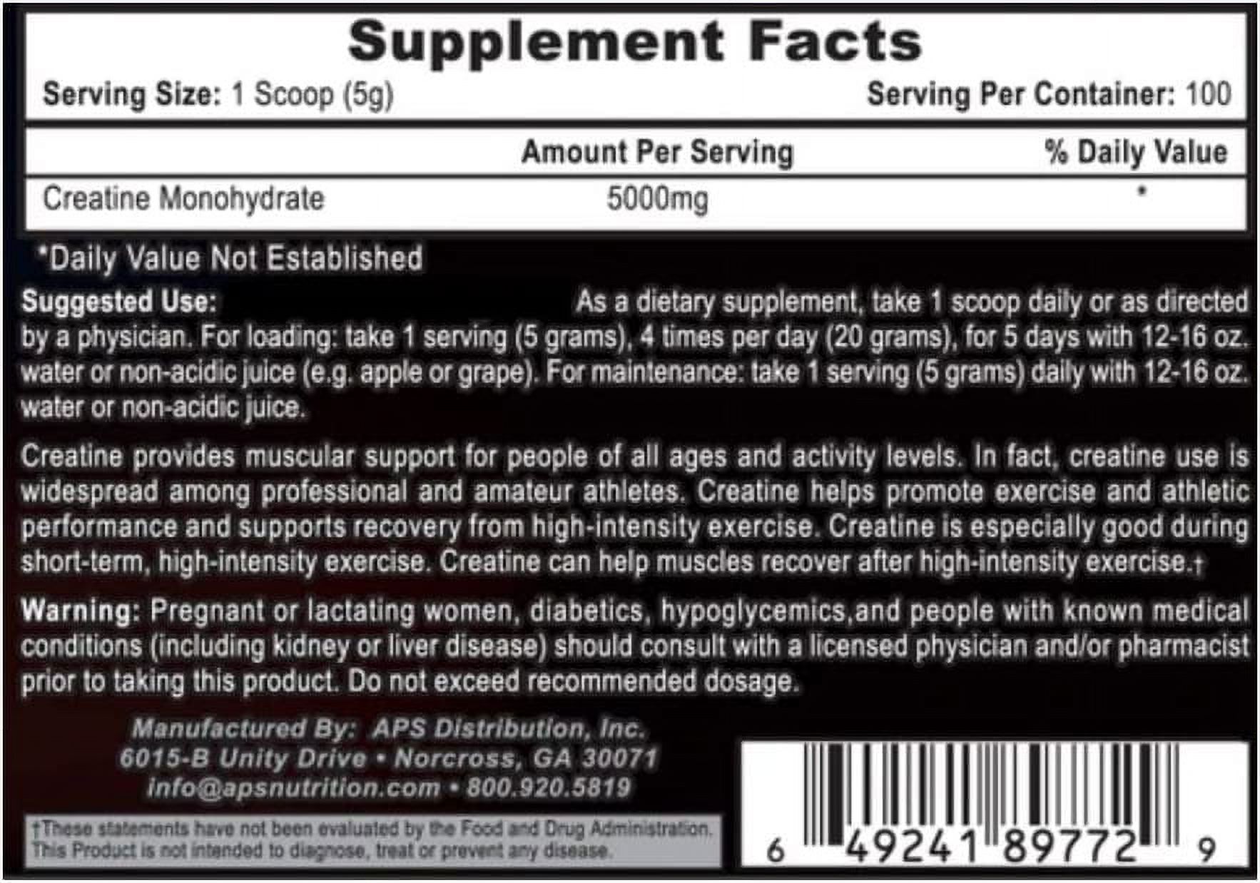 APS Nutrition Pure Creatine Monohydrate Increased ATP, Athletic Performance and Strength -500g