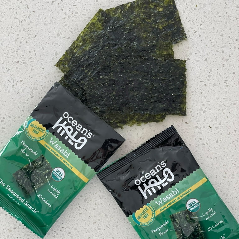Ocean's Halo, Organic Trayless Seaweed Snack, Wasabi, Vegan, No Plastic Tray, 1pk Nori Sheets, Shelf-Stable, 0.14 oz