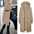 thumbnail image 2 of Luwomo Womens' Jackets Fall Winter Solid Color Drawstring Hooded Long Sleeve Zipper Loose Fit Coat with Pockets Tops Khaki,L, 2 of 6