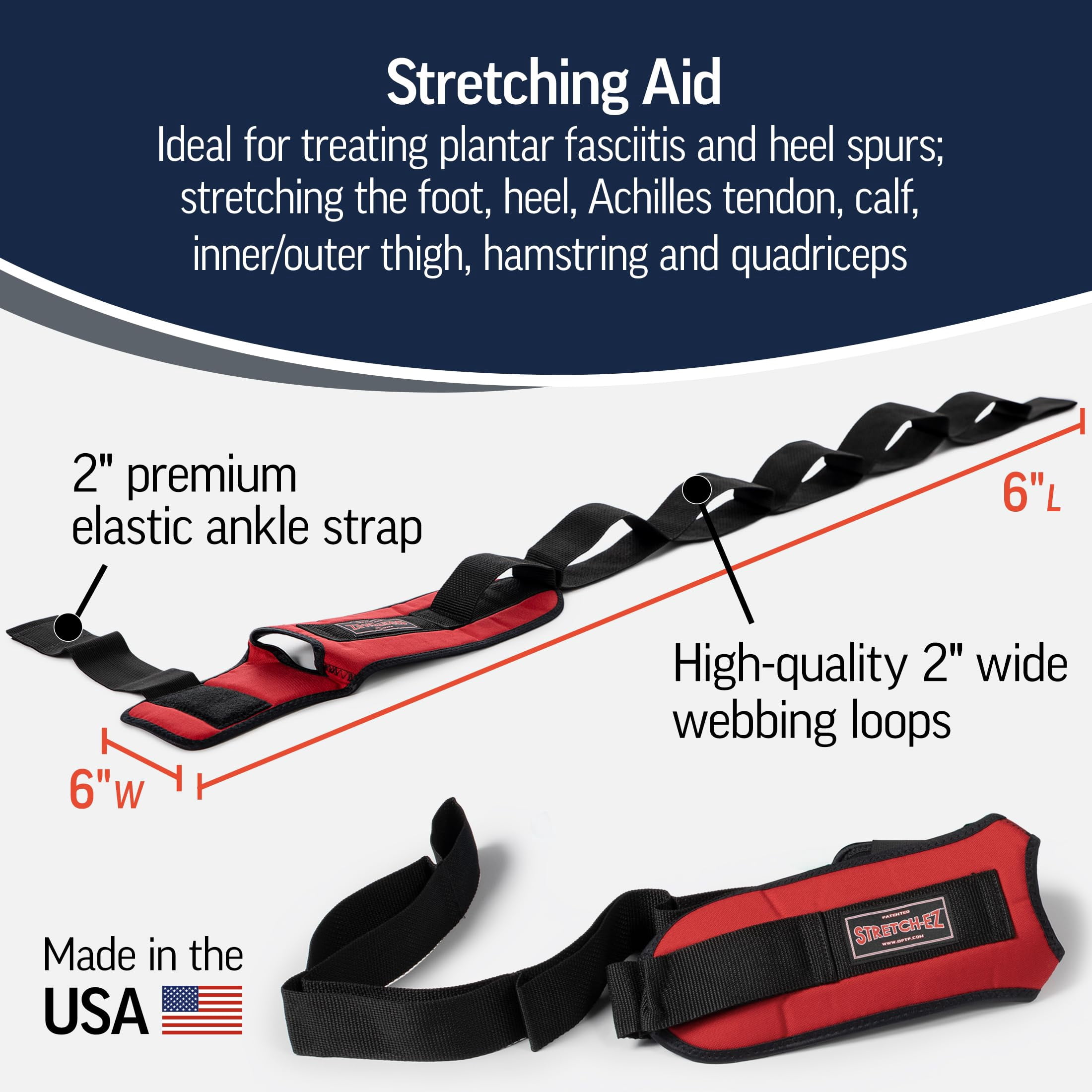 OPTP The Original Stretch-EZ, USA Made Top Choice Plantar Fasciitis Stretcher, Hamstring Stretch Strap and Achilles Tendon Stretcher, Stretching Strap for Physical Therapy