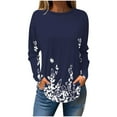 thumbnail image 3 of QATAINLAV Shirts for Women Floral Printing Long Sleeve Pullover Loose Fit T Shirts Round Neck Sweatshirt Casual Fall Blouse Navy XL, 3 of 6