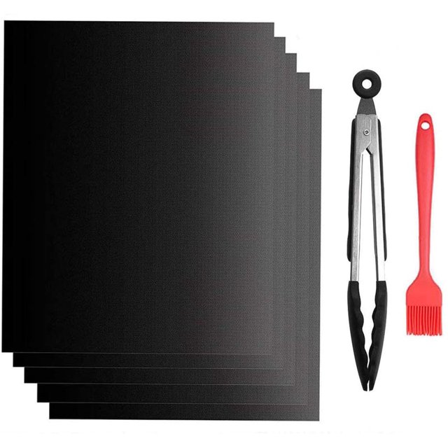 Chainplus Ensemble de Tapis de Barbecue Grill Sergeant - 5 Tapis de Gril Robustes, Antiadhésifs, Résistants à la Chaleur et Réutilisables Sans BPA - Pince Gratuite, Ensemble de Brosses