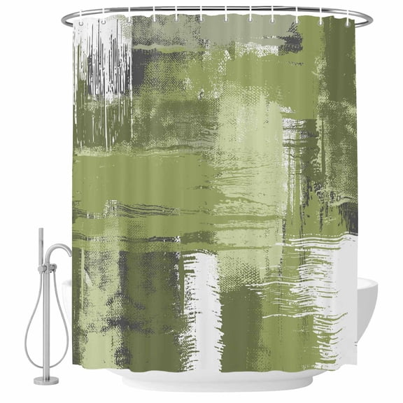Abstract Art Bathroom Shower Curtains with Hooks, Sage Green Mottled Color Block Oil Painting Waterproof Fabric Washable Shower Curtain for Home Hotel Bathtub Decor 72x84 Inch