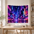 thumbnail image 5 of Neon City Street Under a Crescent Moon, Dramatic Digital Art for Cityscape Lovers, Urban Wall Art, Housewarming Gift, Tapestry Wall Hanging for Bedroom, Gaming Room and Dorm, 5 of 7