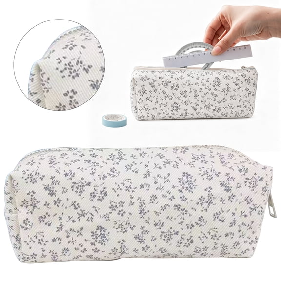 Large Capacity Canvas Pencil Case With Bowknot Design, Cute Stationery Storage Bag With Multi Compartments, Portable Pen Pouch For Office Supplies, Light Purple
