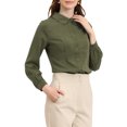 thumbnail image 4 of CURVOSPORT Women's Button Down Shirt Peter Pan Collar Long Sleeve Princess Line Blouse S Army Green, 4 of 7
