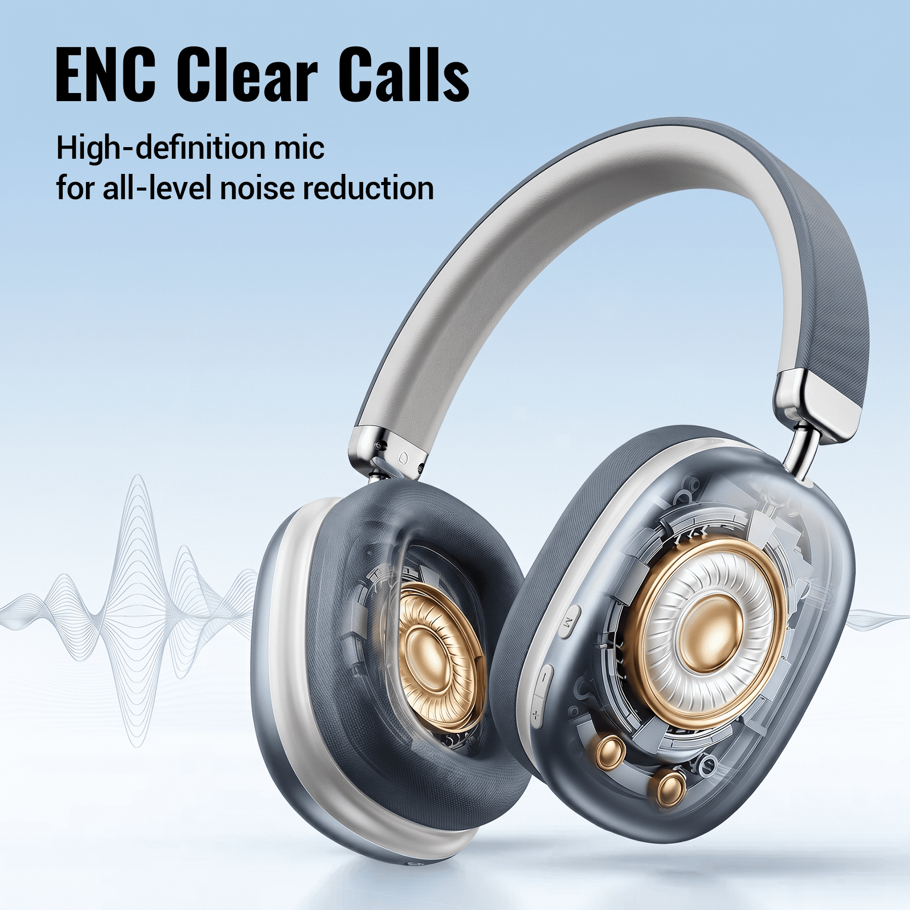 Wireless Bluetooth Headphones 5.1,40 Hrs Playtime Wireless Over-Ear Headphones,4 Mics ENC Noise Cancelling for Clear Calls, Lightweight Headset with Deep Bass Comfort fit for Travel Work