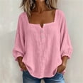 thumbnail image 3 of LIaqionyy Womens Cotton Linen Shirts 3/4 Sleeve Square Neck Casual Loose Solid Color Summer Blouses Clothes, 3 of 7