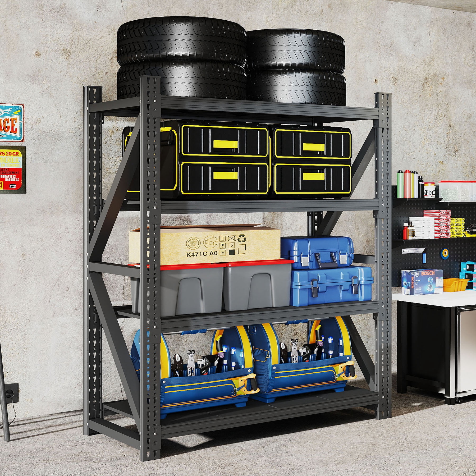 S-HOME Heavy Duty Adjustable Garage Shelves Black Steel Storage Rack 69H x 47W Industrial Shelving Unit 4000LBS Capacity for Organization