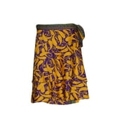 Mogul Womens Beach Wrap Skirt Purple Paisley Print Two Layer Reversible Sari Short Skirts
