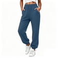 thumbnail image 2 of Women's Jogger Pants, Elastic Waist Solid Casual Pants with Side Pockets, Running Fitness Workout Wear, Womens Joggers | VerBelle,Navy XL, 2 of 8