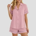 thumbnail image 2 of felwors 100% Cotton Pajamas for Women 2 Piece PJ Set Button-Down Soft Knit Short Sleeve Summer Sleepwear Loungewear Pink, XXL, 2 of 5