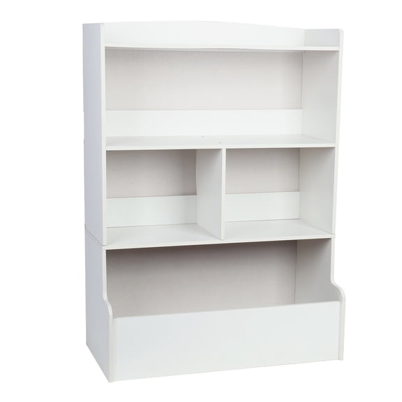 Kids Bookshelf & Toy Organizer - 4-Tier Large Wooden Open Bookcase, Floor Standing Storage Cabinet for Playing Room, Nursery & Baby Bedroom (White)