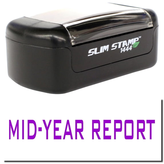 Slim Pre-Inked Mid Year Report Stamp, Slim 1444, Ultra Slim Design, Impression Size 1/2" by 1-3/4", Up to 25,000 Impressions - Purple Ink