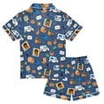 thumbnail image 2 of FORMRS Kids Short Sleeve Top and Pants Pajama Set Unisex Satin 2-Piece Sleepwear, Sizes 5-6Y, Cartoon Mail Truck Pattern, 2 of 8